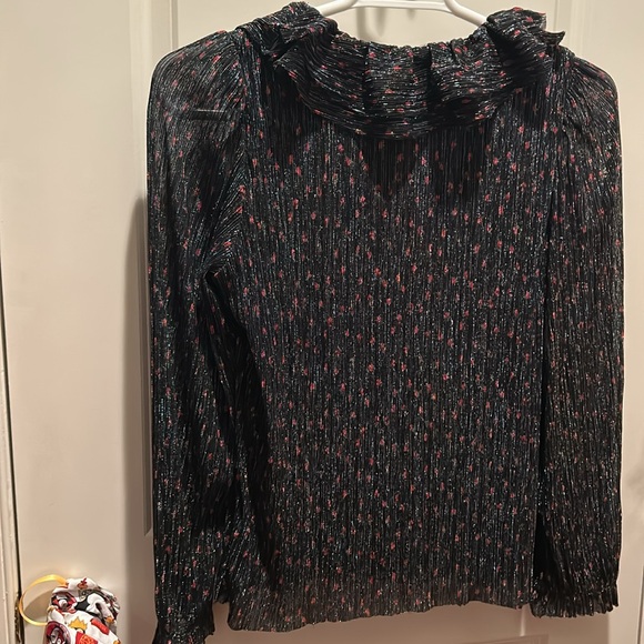 J CREW Shimmer lined Ruffle V-NECK Long Sleeve Blouse Top M NWT - Picture 9 of 13